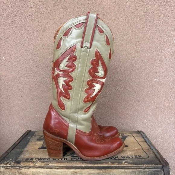 Vintage 70’s Capezio Butterfly Inlay Heeled Cowgirl Boot - Picture 2 of 16